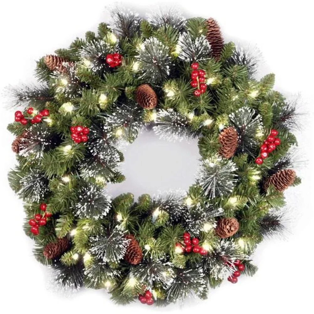 24 in Pre-Lit Crestwood Spruce Artificial Christmas Wreath